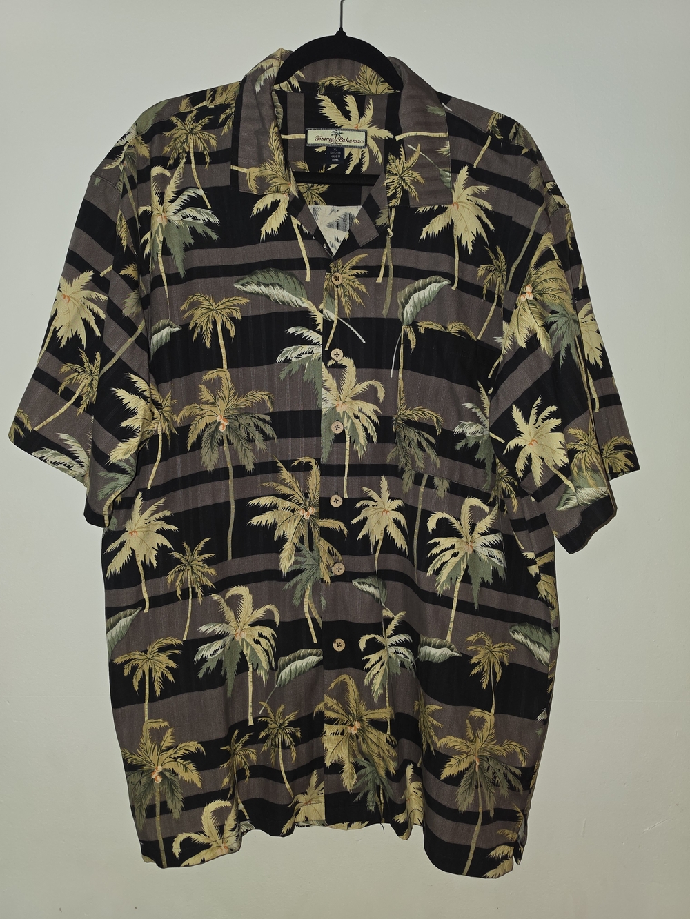 Tommy Bahama Black Palm-Print Short-Sleeve Camp Shirt
